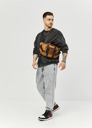 Большая кожаная мужская бананка sambag dynamicdart рыжая4 фото
