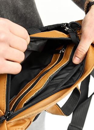 Большая кожаная мужская бананка sambag dynamicdart рыжая7 фото