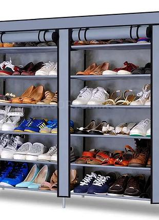 Мобільна тканинна шафа-органайзер hcx для зберігання речей і взуття t-2712 на 2 секції сірий