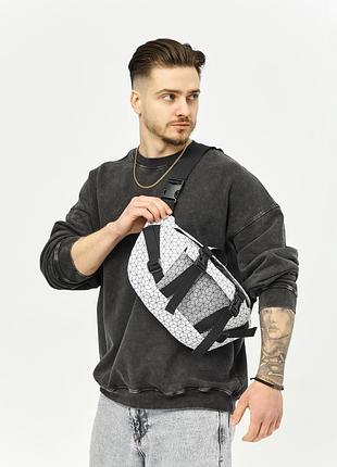 Велика чоловіча бананка сумка через плече sambag dynamicdart тканева принт "square"