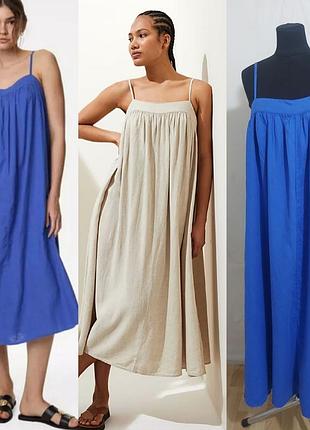 Платье-комбинация миди  оверсайз из льна с квадратным вырезом m&s linen rich