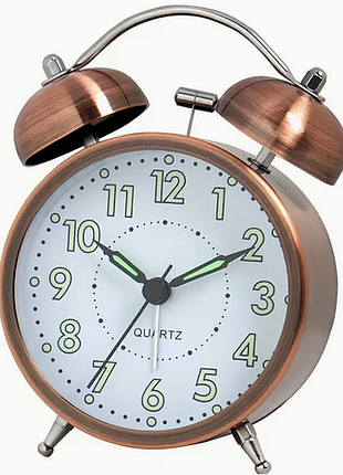 Годинник настільний з будильником сталевий флуоресцентний d40 коричневий