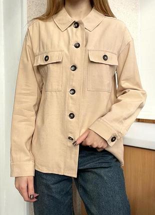 Базова  бежева сорочка оверсайз на гудзиках з натуральної тканини