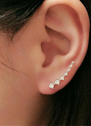 Серьги клаймбери кристаллы золотистые