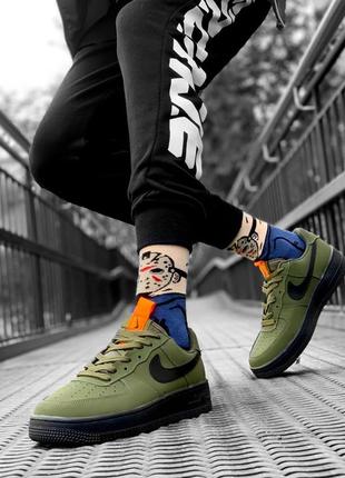 Мужские кроссовки найк nike air force 1 greеn/orange