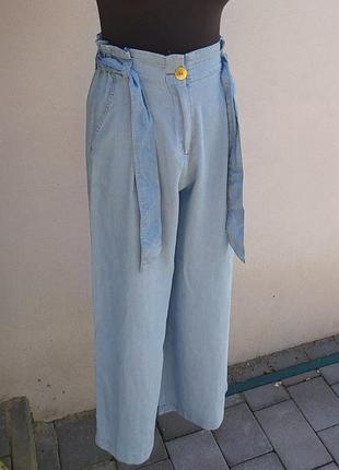 Брюки женские на высокую посадку zara весна/лето коттон