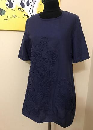 Коротка сукня туніка з вишивкою натуральна