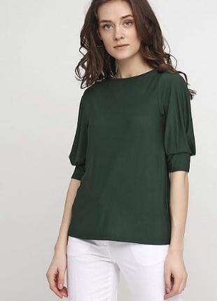 Стильная зеленая блуза с рукавами-фонариками h&m | размер 38