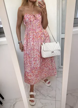 Новое хлопковое платье миди h&m hm в цветочный принт, р. l яркое, сарафан