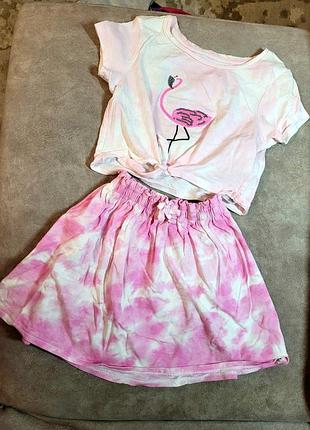 Летний костюм фламинго, топ+юбка