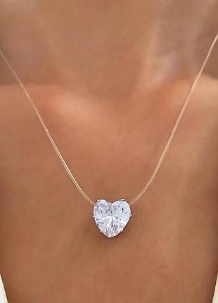 Леска с камешками сердце на шею бижутерия код 6701