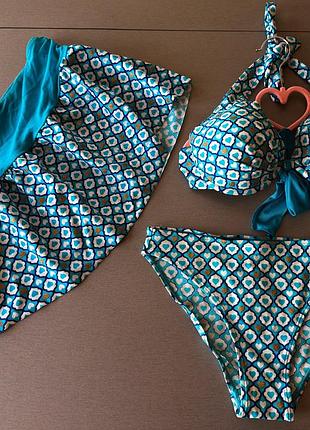 Жіночий купальник 👙 трійка-бюстгальтер-плавки-спідничка