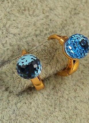Серьги детские xuping jewelry сваровские многогранность с голубыми камнями 1 см золотистые