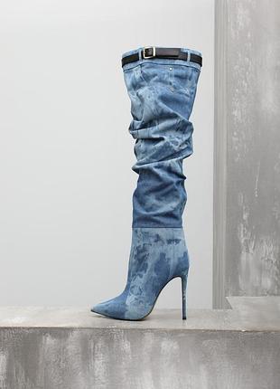 Сапоги джинсовые с ремешком