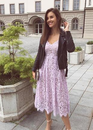 Сукня міді мереживна лілова h&m р.14