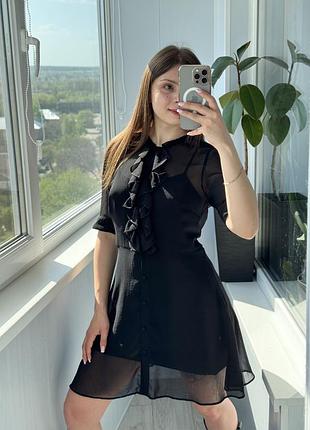 Чорна сукня комбінація на ґудзиках с жабо 1+1=3