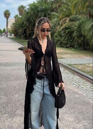 Кардиган з сітки прозорий довгий з рюшем magelite2 фото