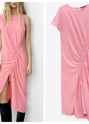 Новая асимметричная розовая миди-платье zara платье с разрезом