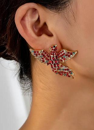 Красные серьги птицы в стразах, 2536