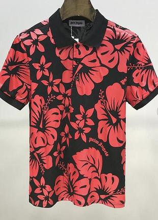 Чорна футболка-поло з квітами