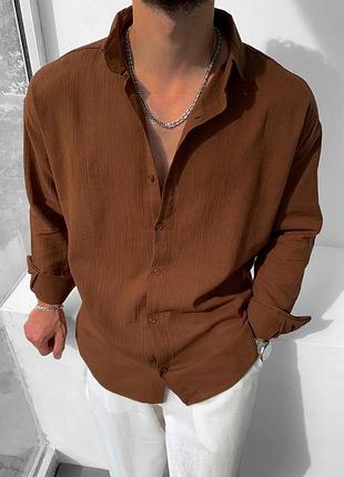 Легка чоловіча оверсайз сорочка у коричневому кольорі