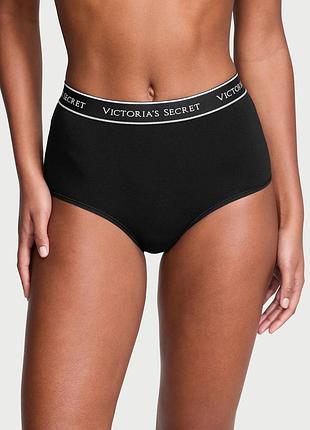 Бавовняні чорні трусики бріфи висока талія victorias secret