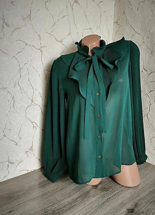 Шифонова зелена сорочка, блуза,46 р.