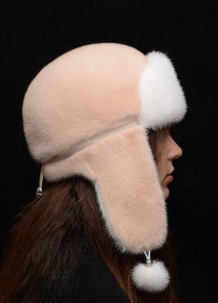 Жіноча зимове норкова шапка-вушанка3 фото