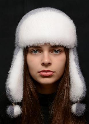 Женская зимняя норковая шапка-ушанка1 фото