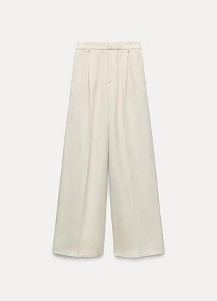 Брюки zara, палаццо zara, молочні широкі брюки zara, лляні вільні брюки zara