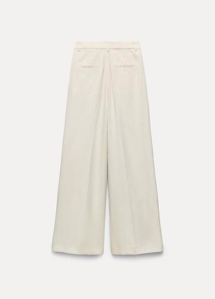 Брюки zara, палаццо zara, молочні широкі брюки zara, лляні вільні брюки zara2 фото
