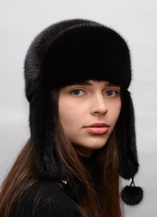 Женская зимняя норковая шапка-ушанка