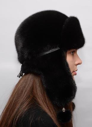 Женская зимняя норковая шапка-ушанка3 фото