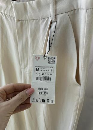 Брюки zara, палаццо zara, молочні широкі брюки zara, лляні вільні брюки zara5 фото