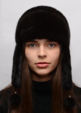 Женская зимняя норковая шапка-ушанка2 фото