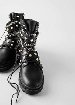 Крутые кожаные ботинки на массивной подошве zara, черного цвета3 фото