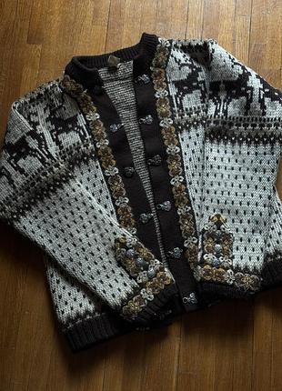 Вінтажний кардиган шоколадного кольору вовна шерстяний норвегія