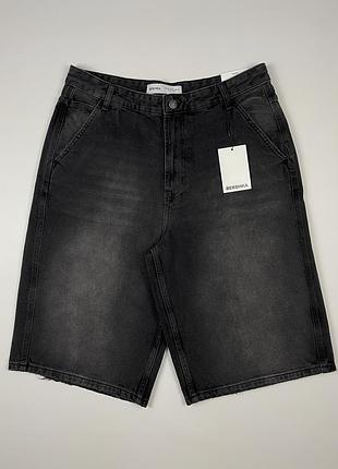 Шорти bershka jorts skater fit чорні джинсові скейтерські широкі чоловічі