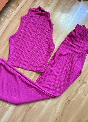 Костюм топ+штани кльош трикотажний жіночий фуксія