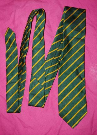 Краватка темно-зелений в жовту косу смужку1 фото