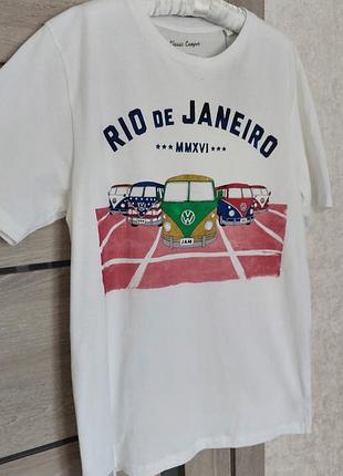 Белая винтажная хлопковая футболка принт автобусы, машины rio de janeiro next (размер l)