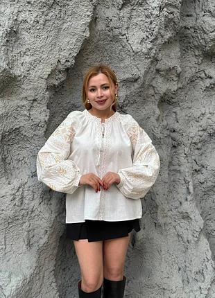 Колоритна блуза вишиванка, українська вишиванка, етно сорочка з вишивкою