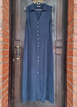 Платье макси cupro темно синяя cc country casuals 10 на пуговицах максы платье кантри винтаж