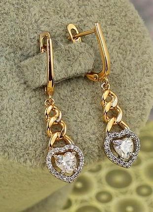 Серьги подвески xuping jewelry сердечки с родием 3,6 см золотистые