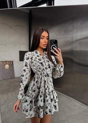 Нежное девичье платье из софта в цветочный принт