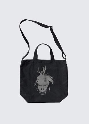 Сумка тоут uniqlo чорна kaws + warhol ut 2-way tote bag