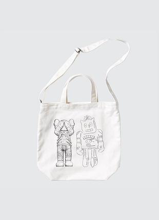 Сумка тоут uniqlo біла kaws + warhol ut 2-way tote bag