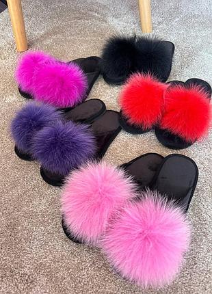 Жіночі тапочки на підошві з натуральним хвостом песця для ламінату