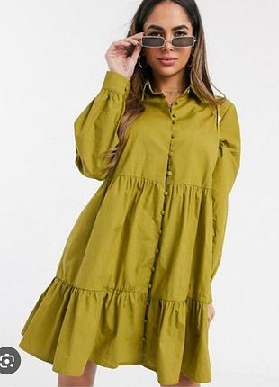 Многоярусное платье-рубашка свободного кроя от missguided 💚🤎