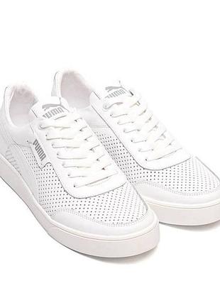 Летние, мужские, кожаные кеды puma перфорация белые, размер 40-45